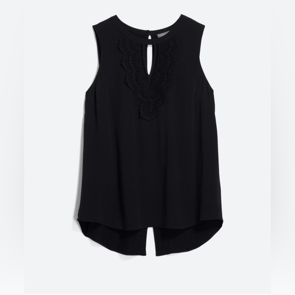 Quinn Sleeveless-Black Keyhole Crochet Blouse